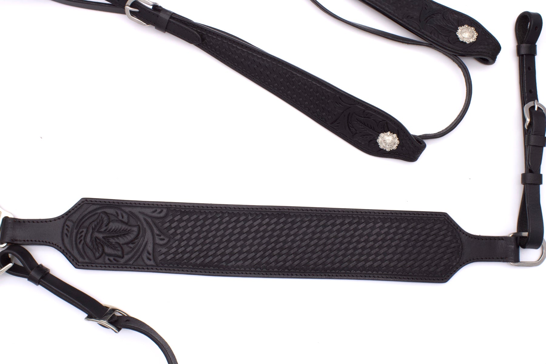 Kaltblut Westerntrense, Set aus Kopfstück und Vorderzeug, schwarz, allblack,