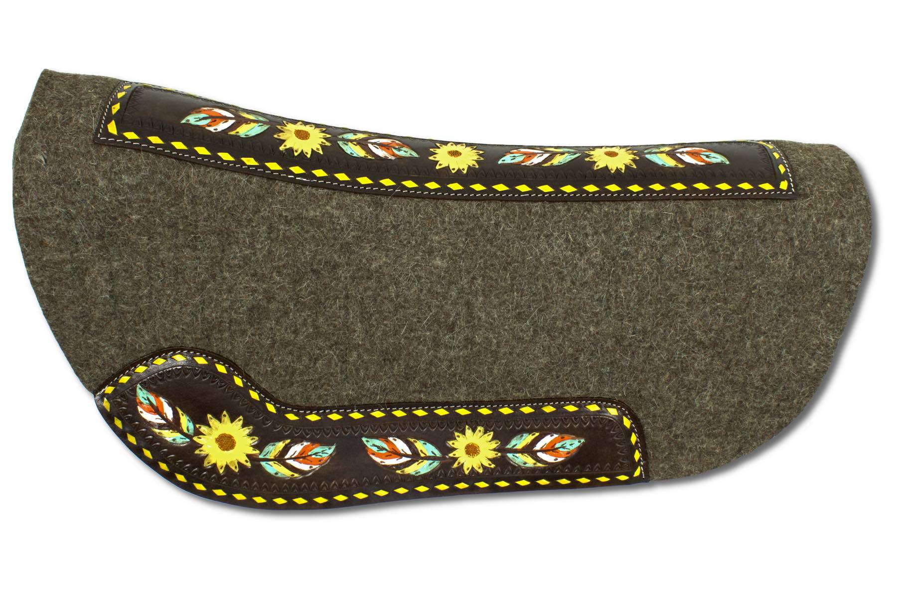 Westernpad Wollfilz mit punzierten Blumen und Federn in gelb round Show,