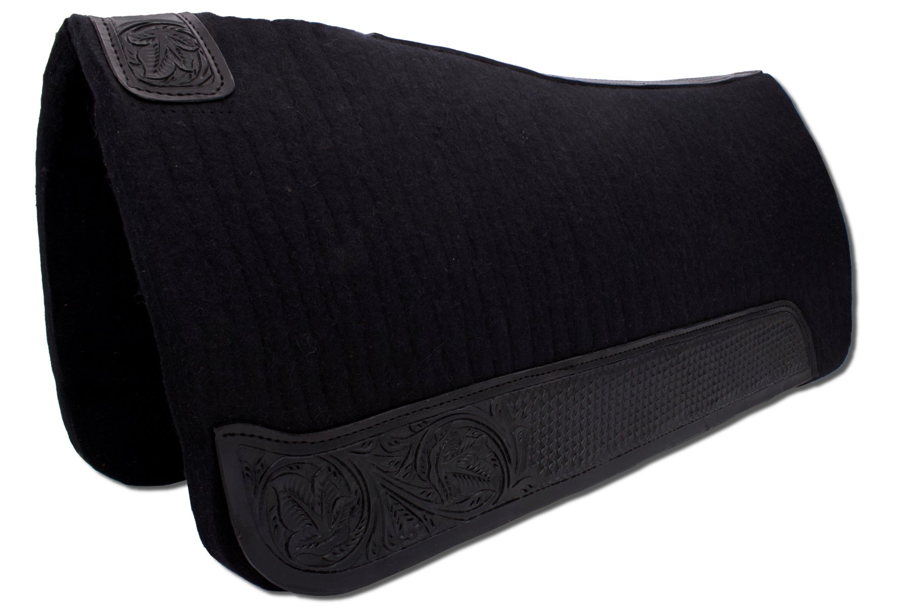Western-Filzpad schwarz, Westernpad mit Lederbesatz schwarz