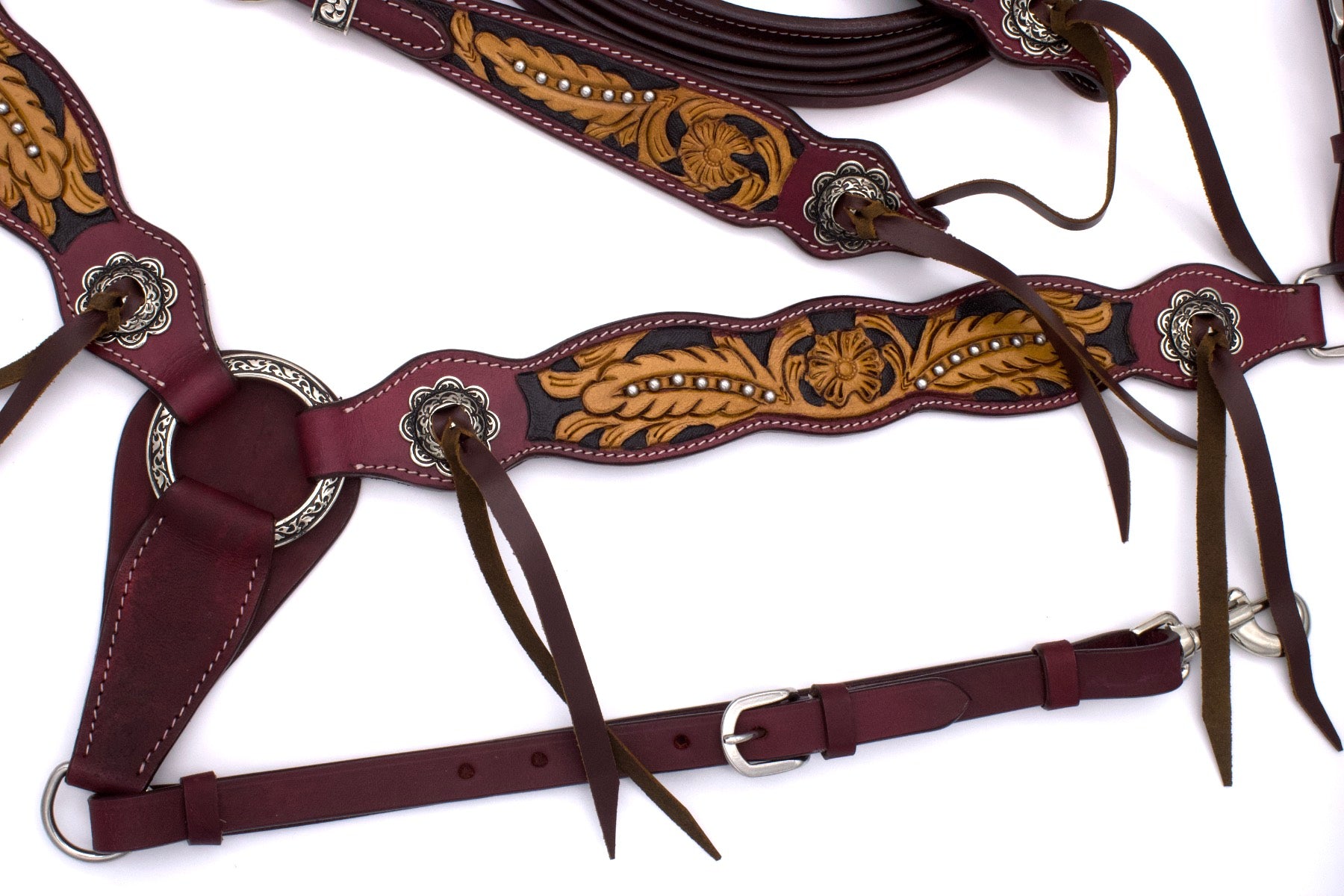 Westernset mit Zweiohrtrense und Vorderzeug im Vintage Look mit Lederbändern,