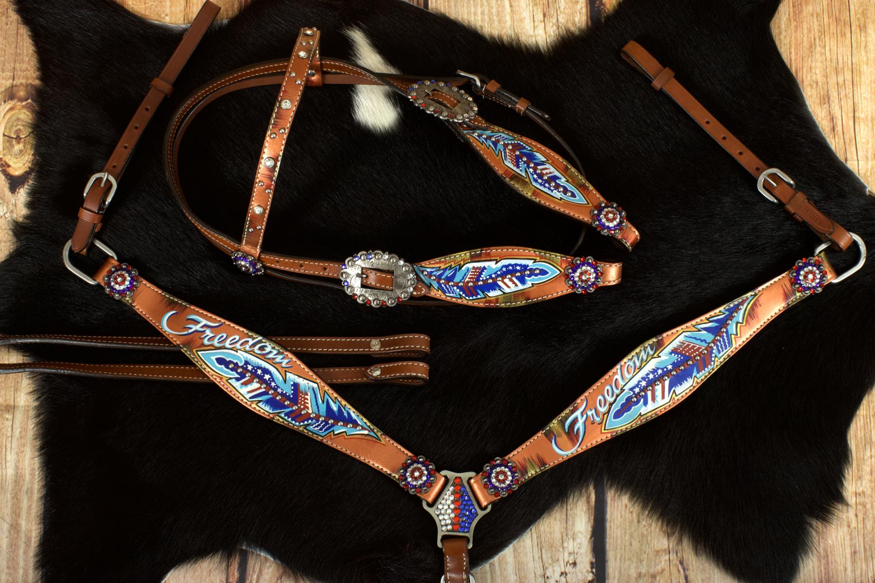 Show Western-Set Freedom, braun, Set aus Westerntrense mit Vorderzeug Strass,