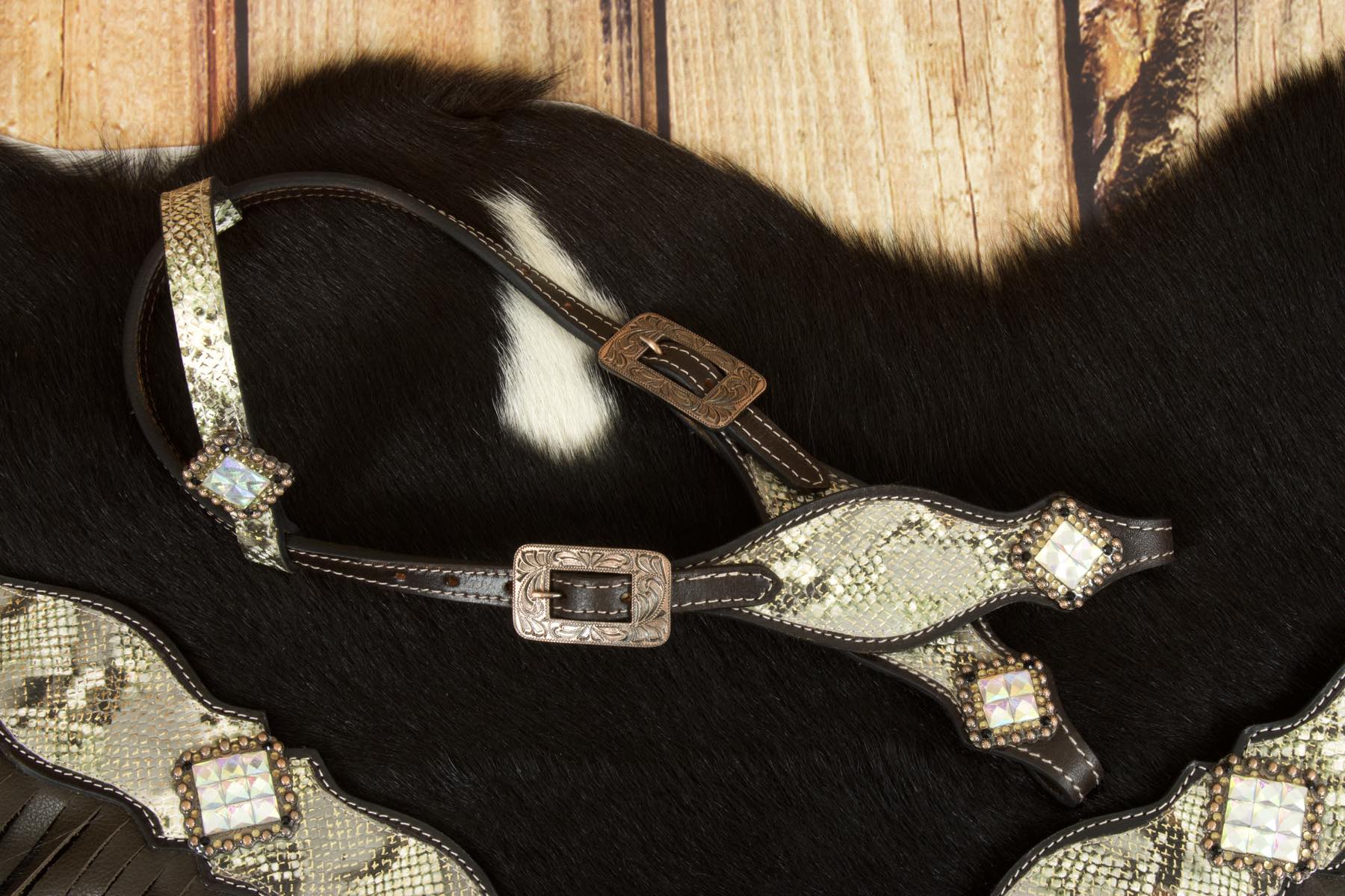 Vintage Show Western-Set Snake dunkel, Set aus Westerntrense mit Vorderzeug,