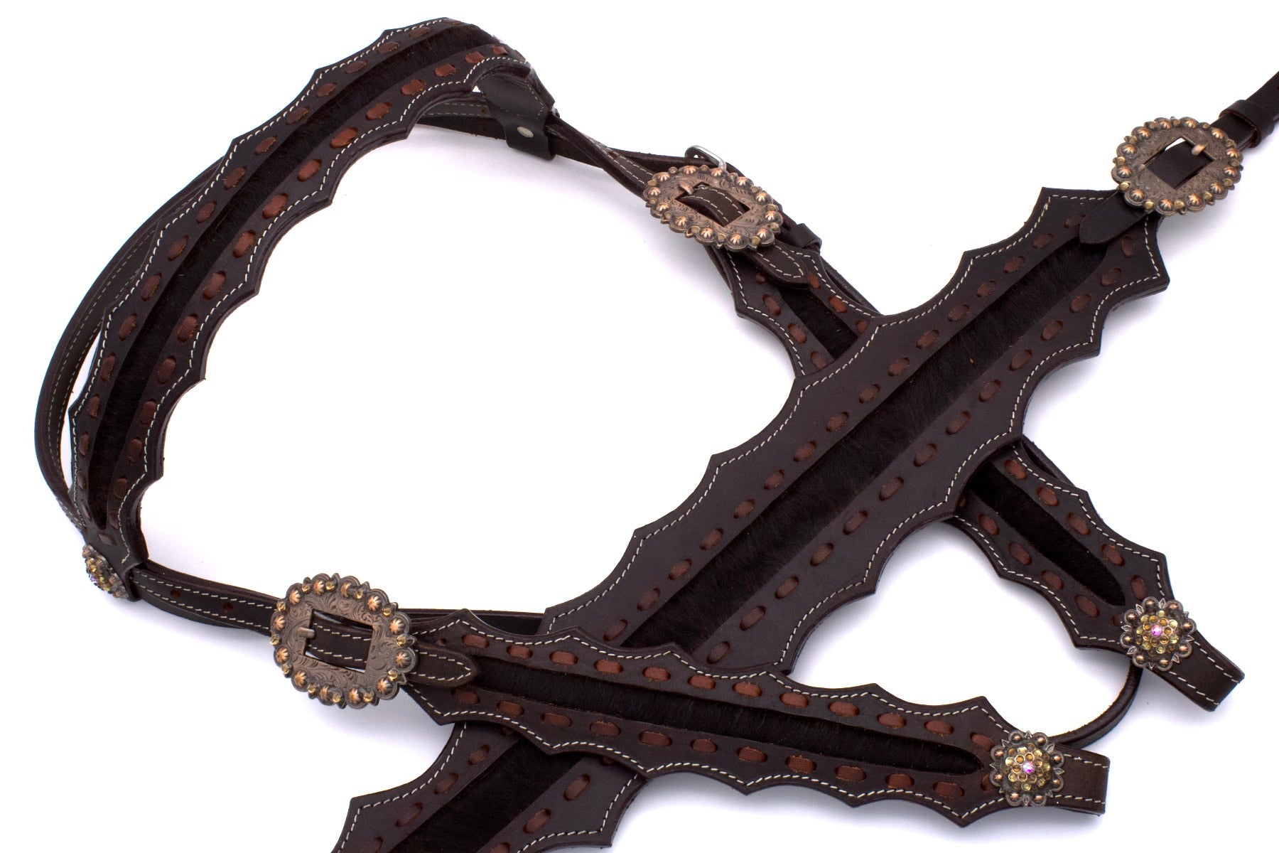 Kaltblut Westernset dunkelbraun mit echthaar Inlay, Set aus Vorderzeug und Trense,