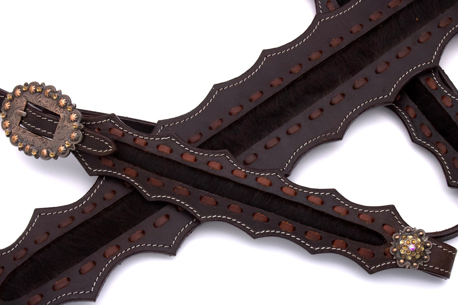 Kaltblut Westernset dunkelbraun mit echthaar Inlay, Set aus Vorderzeug und Trense,