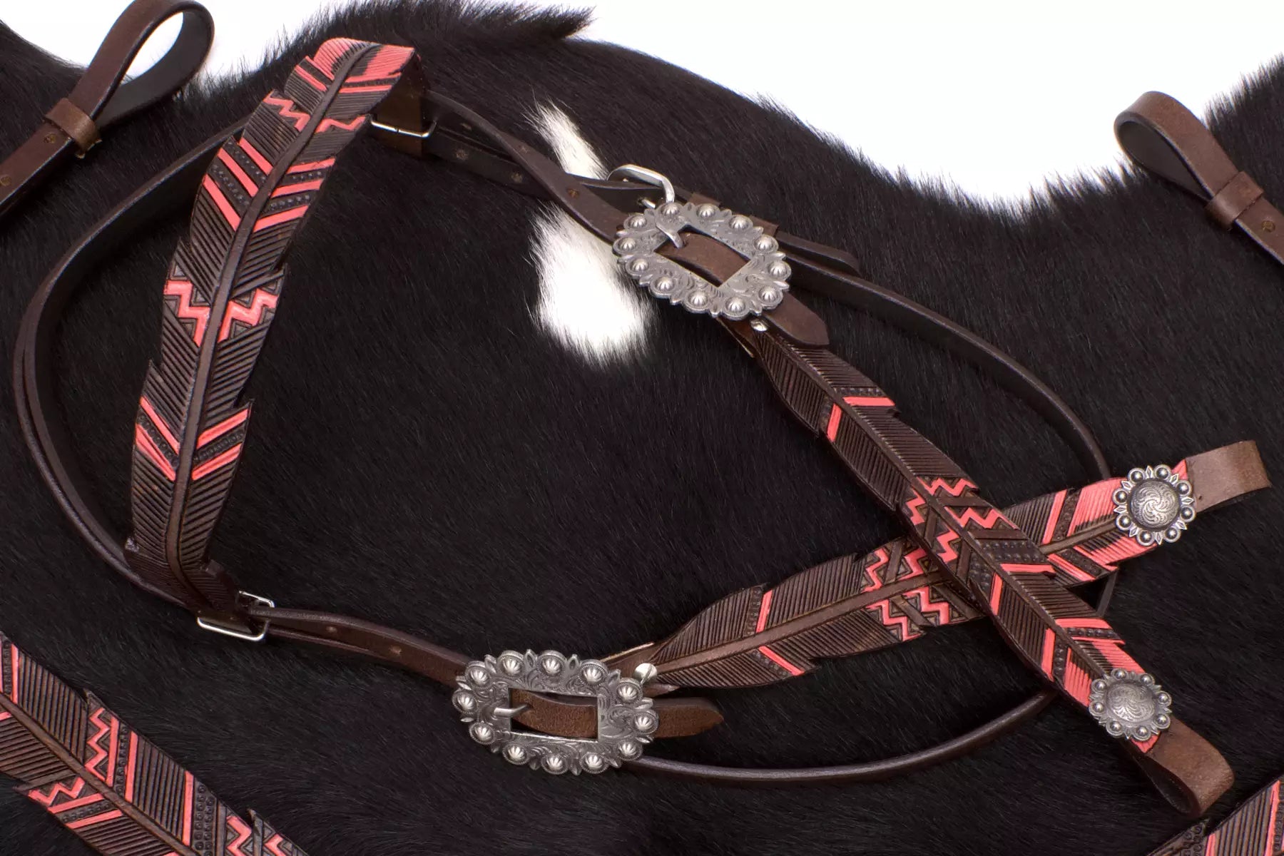 Federoptik Show Western-Set dunkel, Set aus Westerntrense mit Vorderzeug, Leder pink,